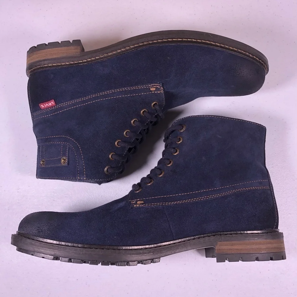 LEVI’S Sheffield Suede Navy Leather Work Boots - Picture 3 of 10